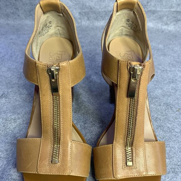 Franco Sarto Tan Leather Open Toe Zip Up Sandals, Women’s Size 8M 4” Heel - Picture 10 of 12